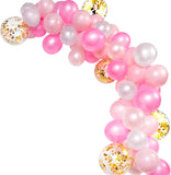 Brain Giggles Balloon Arch Kit – 113 Pcs White, Pink & Gold Confetti Balloons with Balloon Strip, Glue Dots, & Knotter for Party Decoration