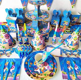 Brain Giggles Baby Shark Disposable Tableware Set for 10 Kids –136 Pcs