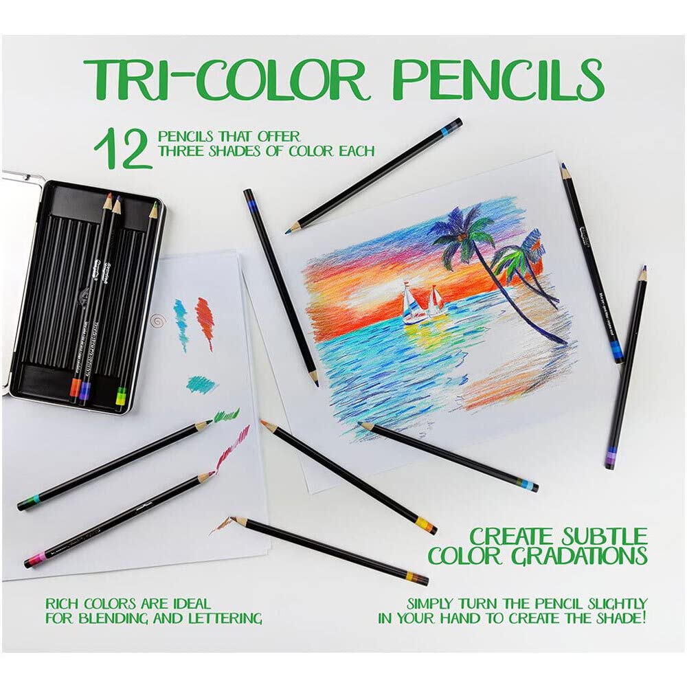 Crayola  Tri-Shade Colored Pencils with Decorative Tin - Pack of 12 - Laadlee