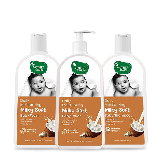Mother Sparsh Milky Soft Baby Wash, Shampoo & Lotion 200ml - Pack of 3