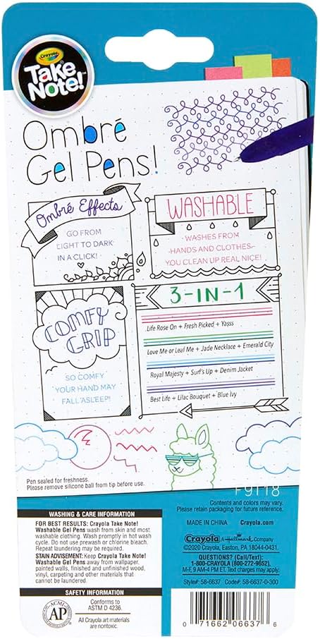 Crayola Take Note Washable Gel Pens Ombre - Pack of 4 - Laadlee