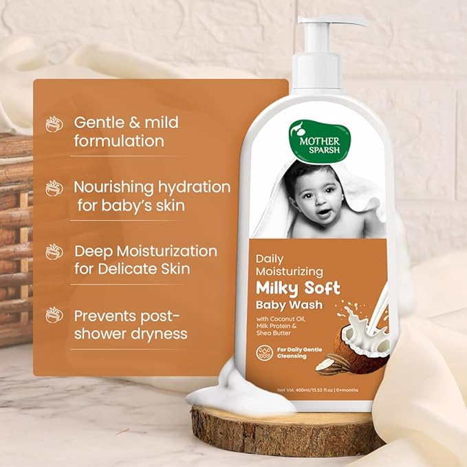 Mother Sparsh Milky Soft Baby Wash - 400ml - Laadlee