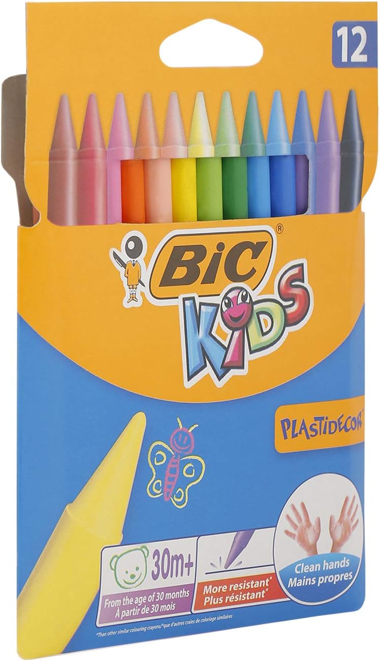 BIC Kids Plastidecor Colouring Crayons Assorted Colours  - Pack of 12