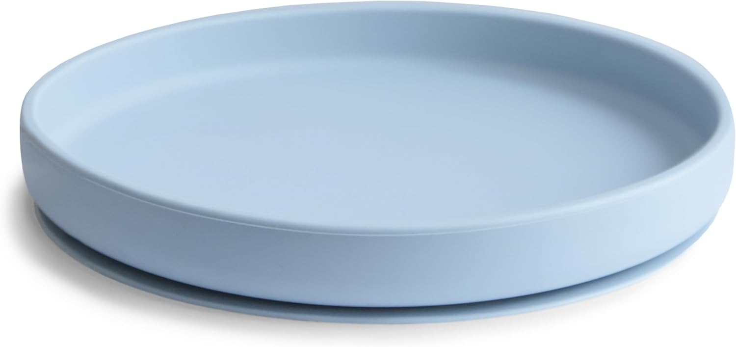 Mushie Classic Silicone Suction Plate Powder Blue - Laadlee