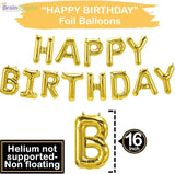 Brain Giggles Gold 16 Inch Happy Birthday Foil Balloons Banner