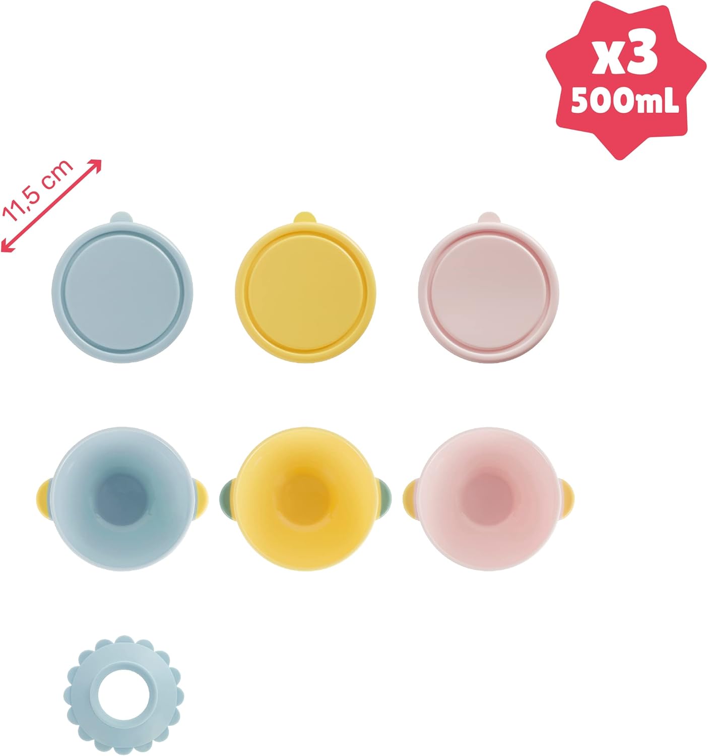 Badabulle Funcolors Bowls With Lid Suction Base 330 ml - Set of 3 - Laadlee