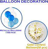 Brain Giggles Balloon Arch Kit – 113 Pcs White, Blue, & Gold Confetti Balloons with Balloon Strip, Glue Dots, & Knotter for Party Decoration