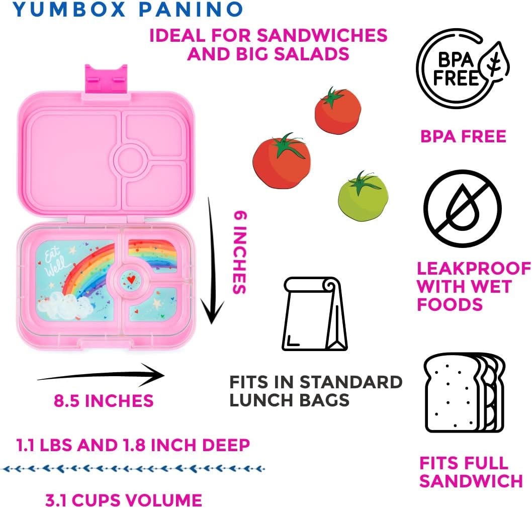 Yumbox Panino  4 Compartment Rainbow Lunch Box - Power Pink