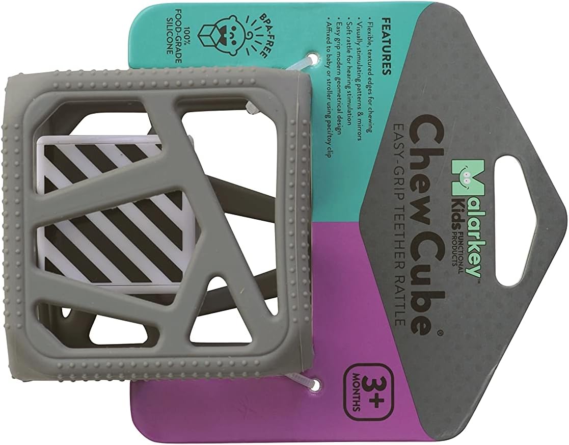 Malarkey Kids Chew Cube Easy Grip Teether Rattle - Grey - Laadlee