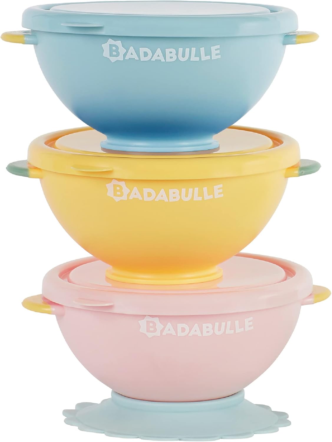 Badabulle Funcolors Bowls With Lid Suction Base 330 ml - Set of 3 - Laadlee