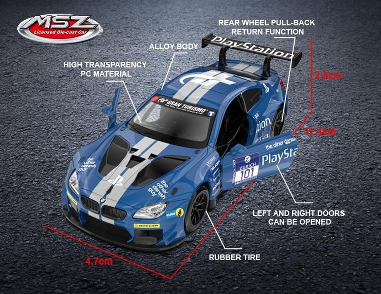 MSZ BMW M6 GT3 Car 1:32 Die-Cast Replica - Blue - Laadlee