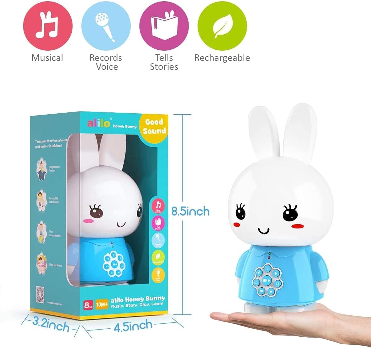Alilo Honey Bunny Multilingual Buddy and Night Light - Blue - Laadlee