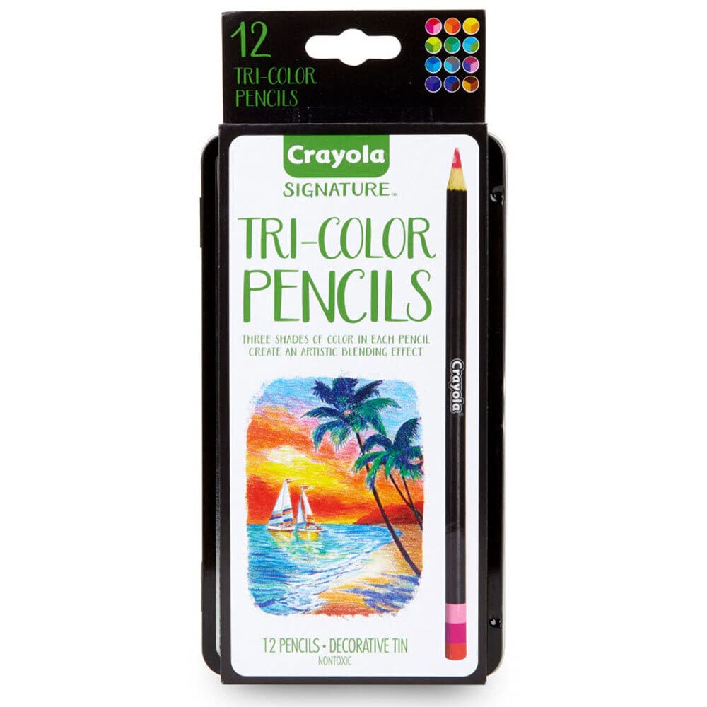 Crayola  Tri-Shade Colored Pencils with Decorative Tin - Pack of 12 - Laadlee