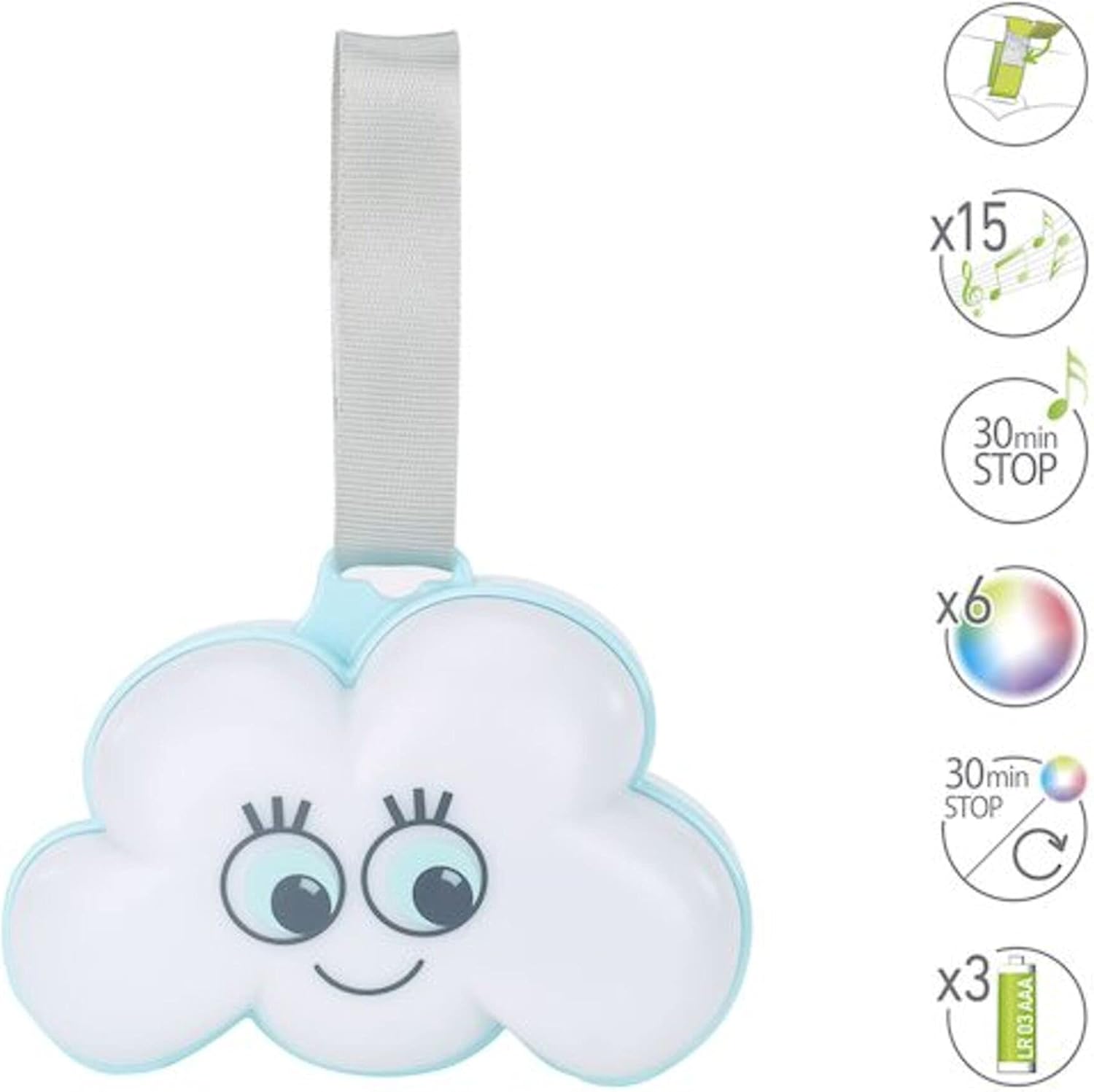 Badabulle Cloud Night Light with 15 Lullabies, 6 Light Colours - Laadlee