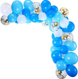 Brain Giggles Balloon Arch Kit – 113 Pcs White, Blue, & Gold Confetti Balloons with Balloon Strip, Glue Dots, & Knotter for Party Decoration