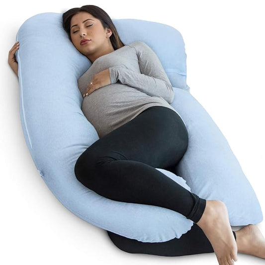 Pharmedoc U-Shape Pregnancy Pillow With Jersey Cover - Light Blue