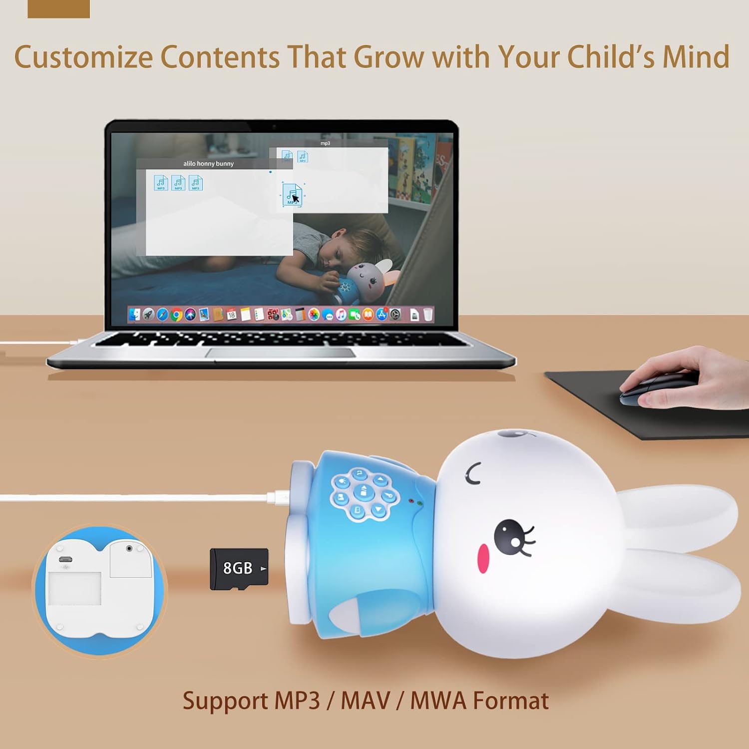 Alilo Honey Bunny Multilingual Buddy and Night Light - Blue - Laadlee