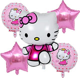 Brain Giggles Hello Kitty Birthday  Foil Balloons Decorations Set - Pink - 5Pcs