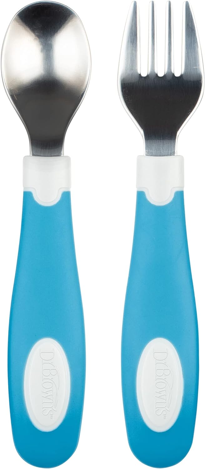 Dr. Brown's Soft Grip Spoon & Fork Set - Blue - Laadlee