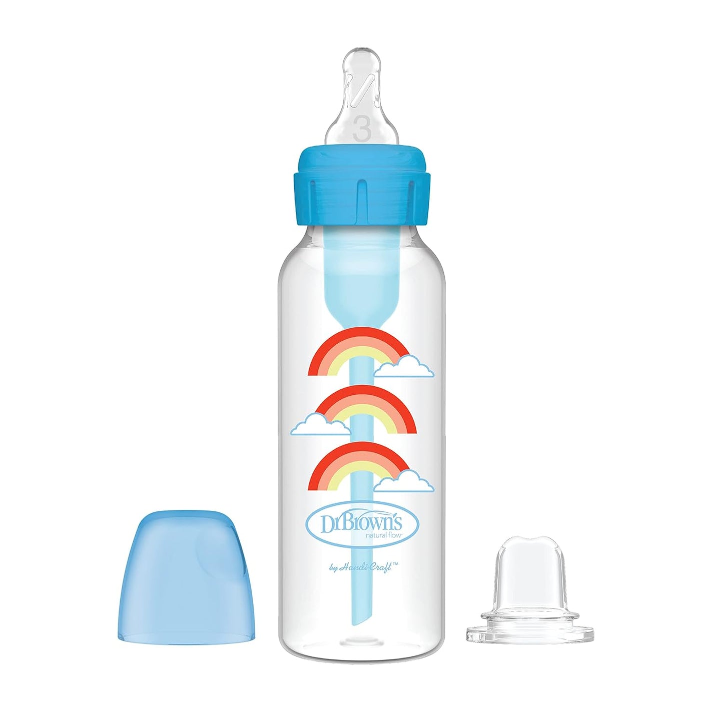 Dr. Brown's PP Narrow Options+ Bottle To Sippy Starter Kit 250ml - Blue Rainbows - Laadlee