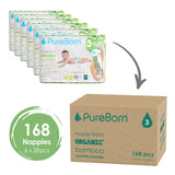 PureBorn Organic Bamboo Ultra Soft (5.5 - 8 kg) Nappies Size 3 Assorted Print - 168 Pcs