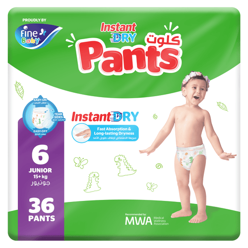 Fine Baby Instant Dry Pants - Size 6 | Junior | 15kg+ | 36pcs - Laadlee