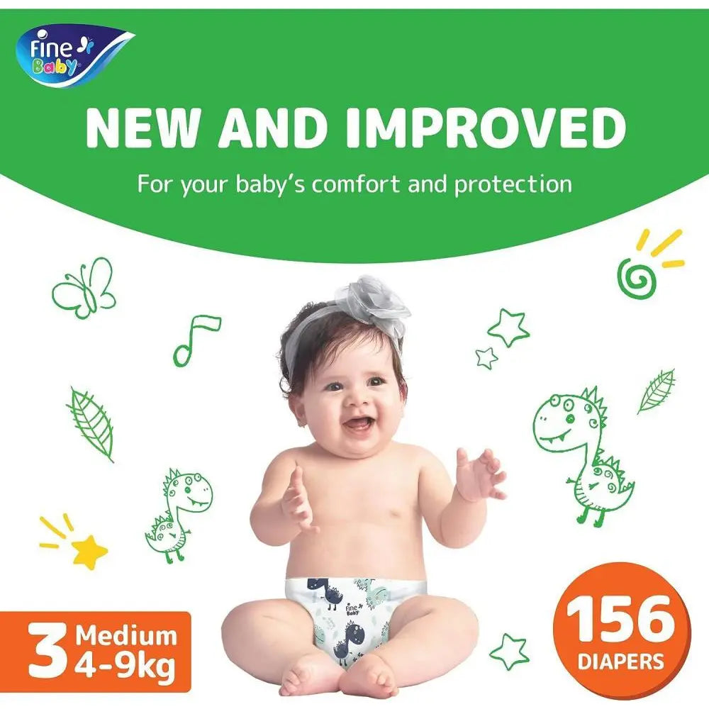 Fine Baby Diapers - Size 3 | Medium | 4-9kg | 156pcs - Laadlee