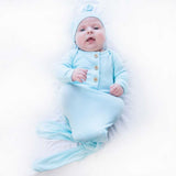 Anvi Baby Knotted Gown & Beanie Set - Glacier