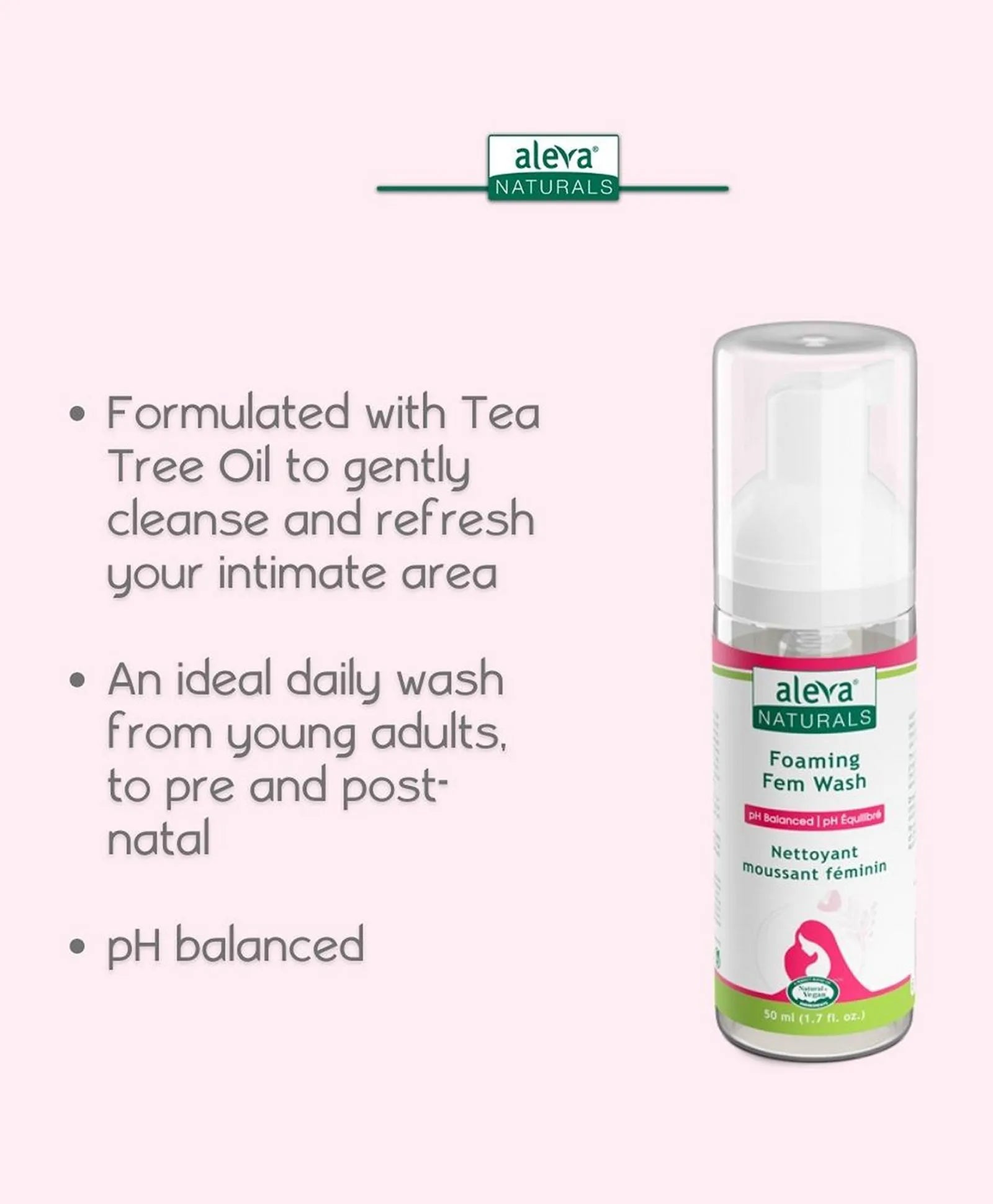 Aleva Naturals Maternal Care Foaming Fem Wash Travel Size - 50ml - Laadlee