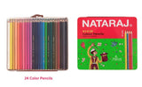 Nataraj Vivid Premium Triangle Colour Pencil Tin 24 Colours With Colouring Book Inside