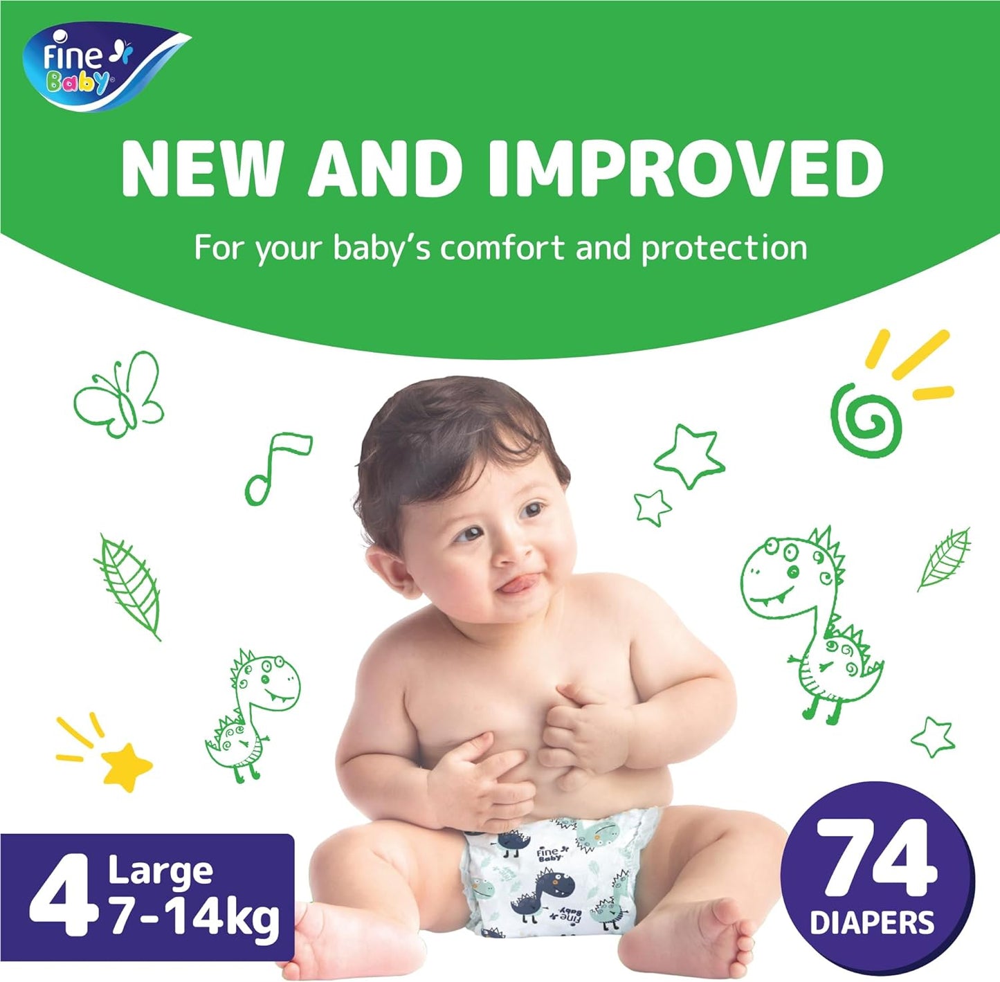 Fine Baby Diapers - Size 4 | Large | 7-14kg | 74pcs