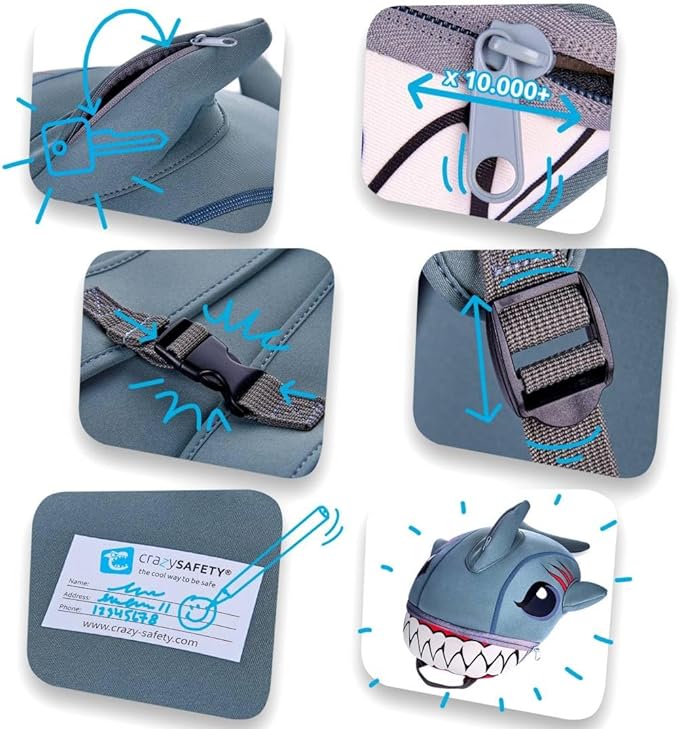 Crazy Safety Children Backpack Shark - Grey - Laadlee