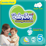 BabyJoy Compressed Diamond Pad Diaper, Jumbo Pack, Junior Size 5, 14 - 25Kg - 40Pcs