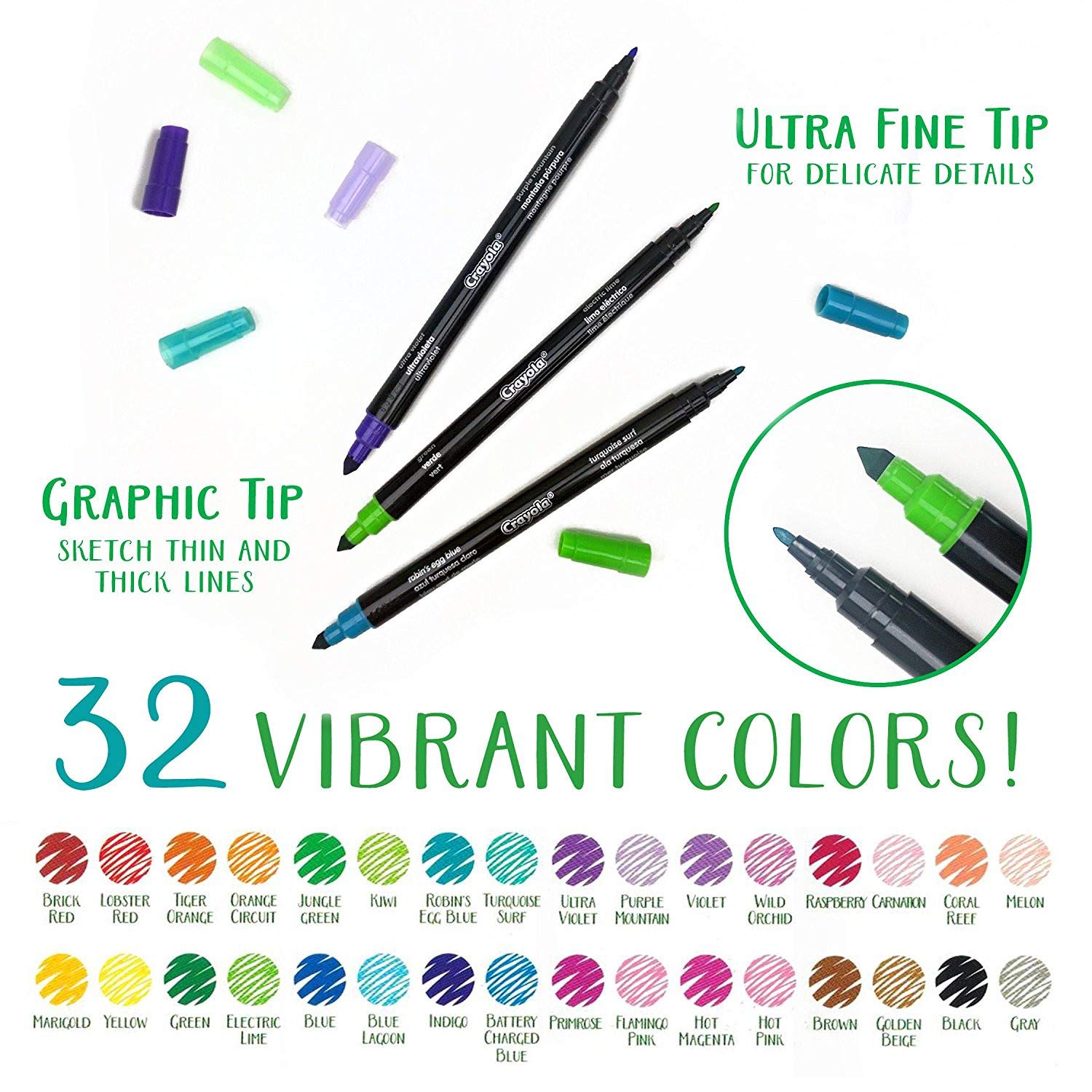 Crayola Signature Sketch & Detail Dual Ended Markers - Pack of 16 - Laadlee