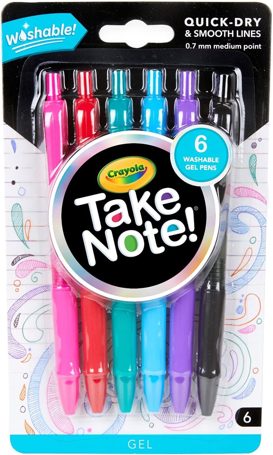Crayola Take Note Washable Gel Pens - Pack of 6 - Laadlee