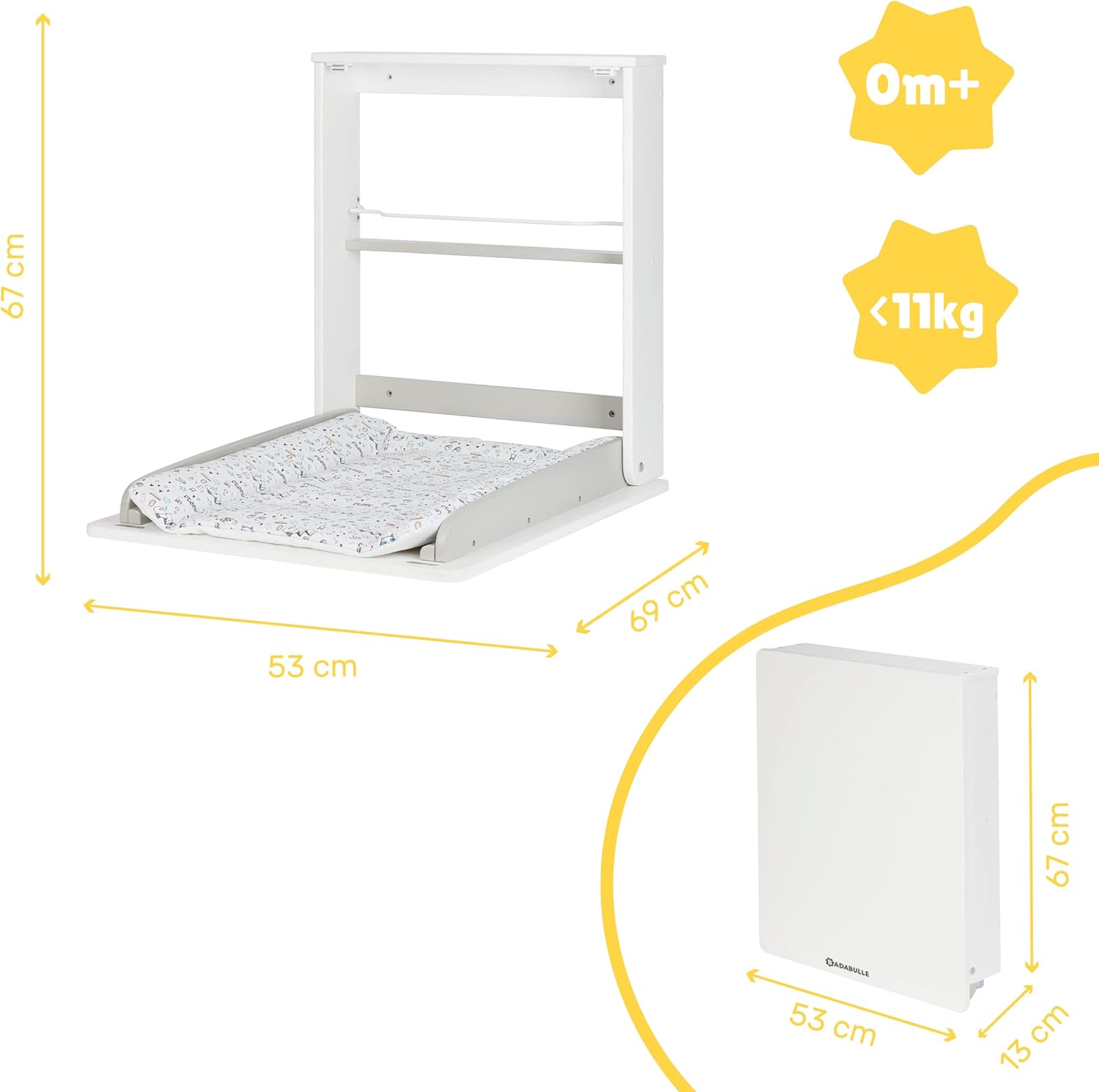 Badabulle Wall Mounted Changing Table & Changing Mat - White - Laadlee