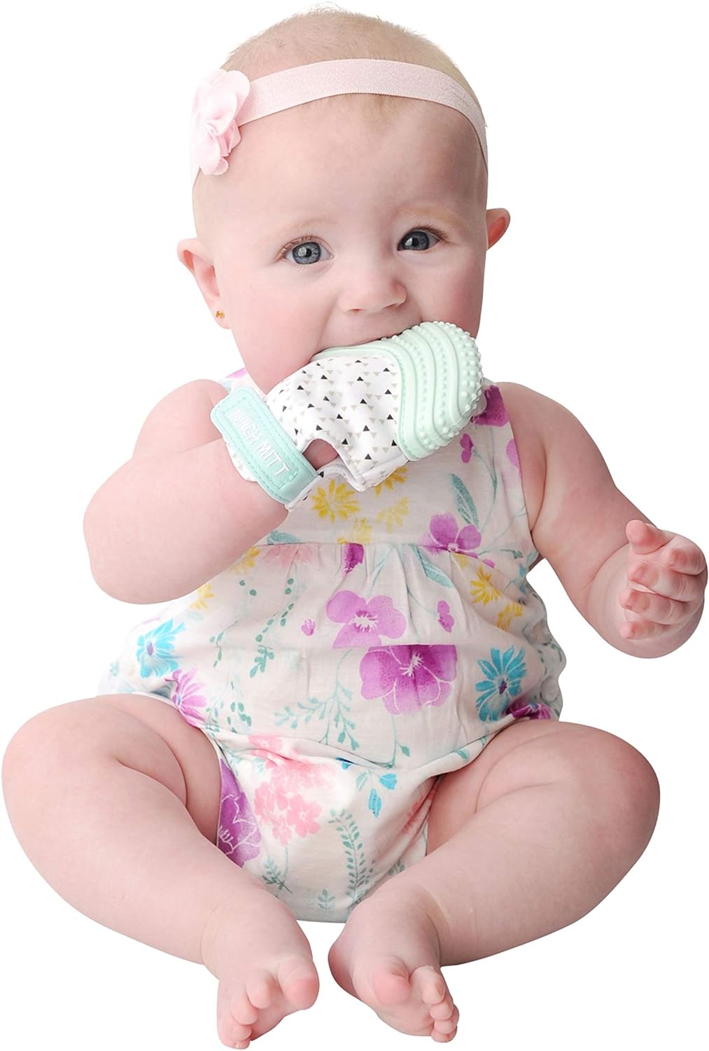 Malarkey Kids Munch Mitt Teething Mitten Triangles - Mint Green - Laadlee
