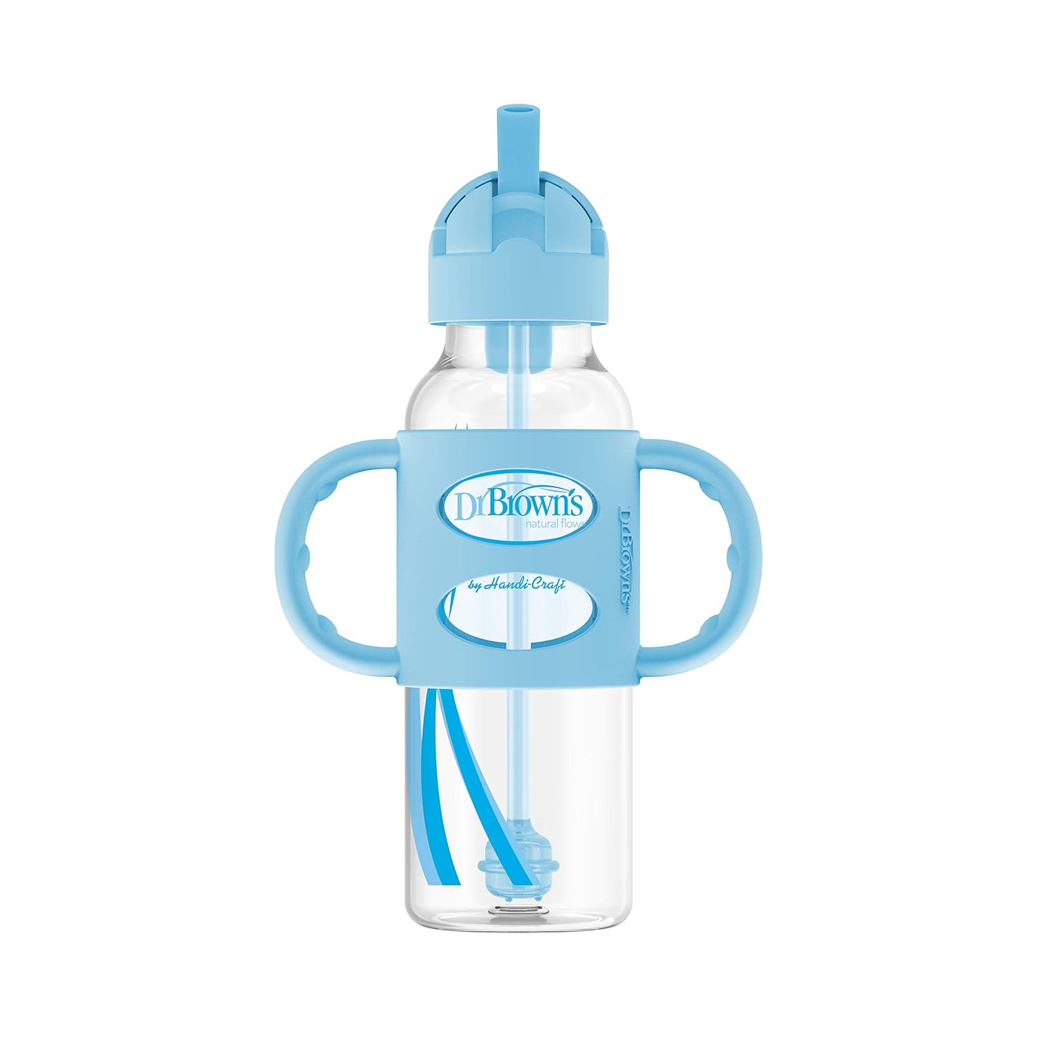 Dr. Brown's Narrow Sippy Straw Bottle with Silicone Handles - Blue - 250ml - Laadlee
