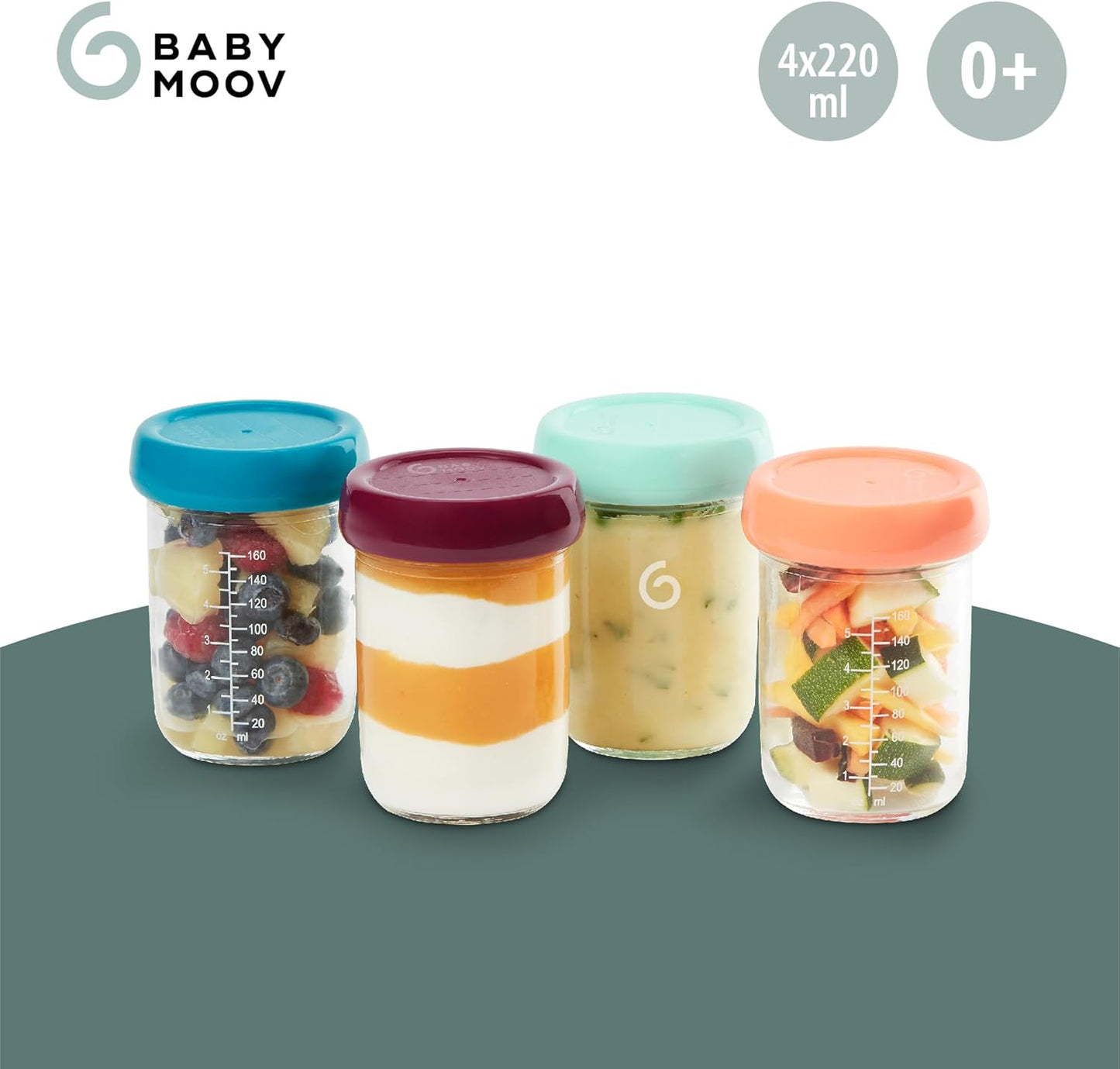 Babymoov Glass Baby Bowls, Airtight Food Storage Containers 240ml - Pack of 4