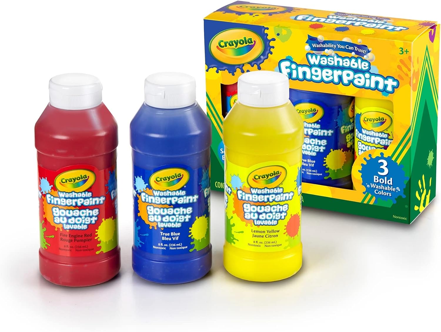 Crayola Washable Fingerpaint - Pack of 3 (Red Blue Yellow) - Laadlee
