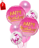 Brain Giggles Happy Birthday Balloon Set Includes Foil Balloons, Latex Balloons, and Confetti Balloons– Pink  7Pcs
