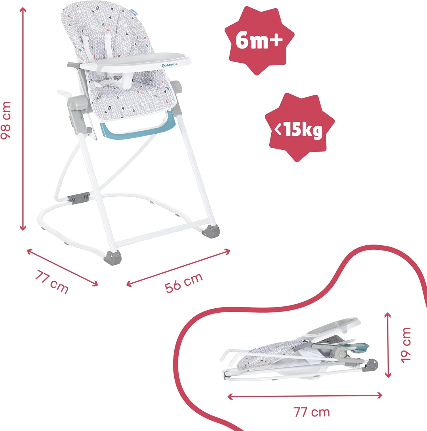 Badabulle Flat Folding with Multi Positioning High Chair - Laadlee