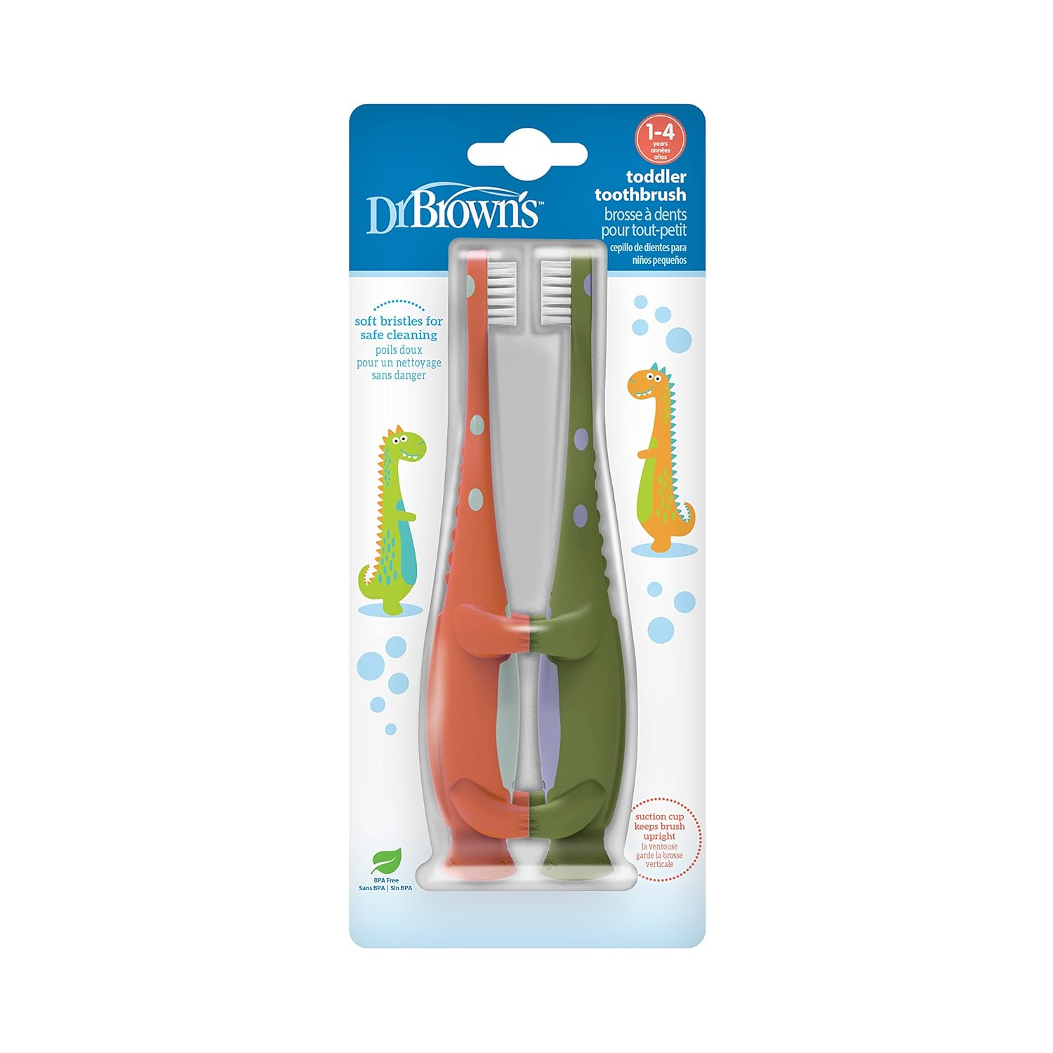 Dr. Brown's Toddler Dinosaur Toothbrush - Green & Orange - Laadlee