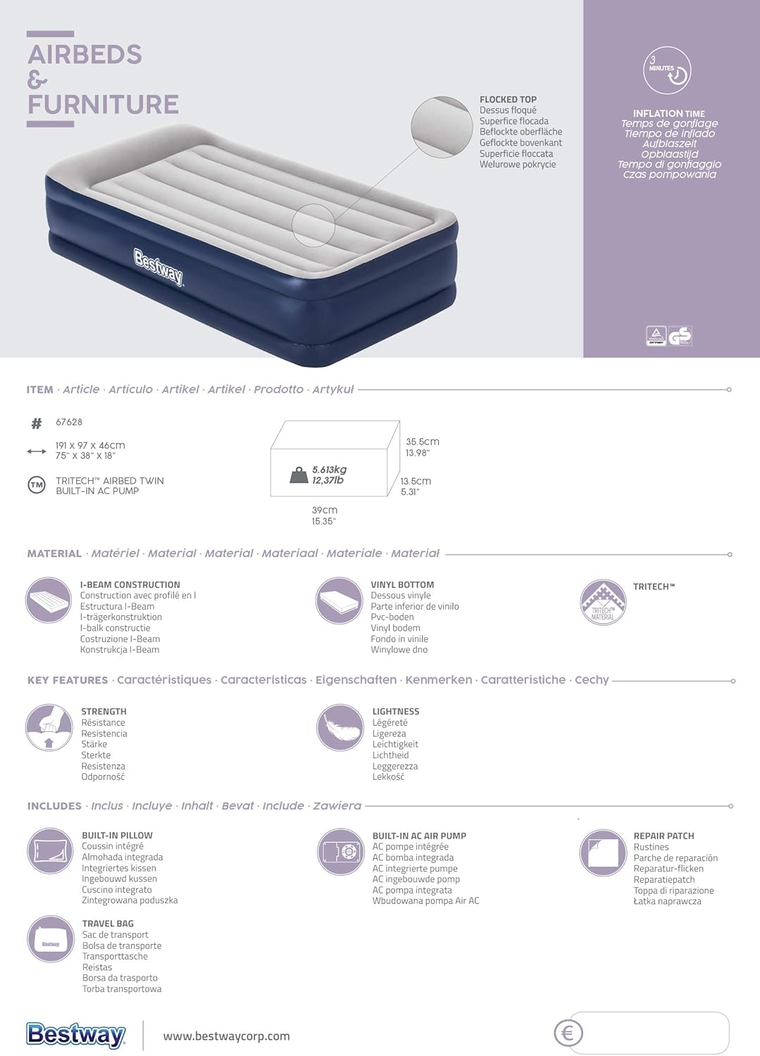 Bestway Airbed Twin B.I Ac Pump - 191X97X46