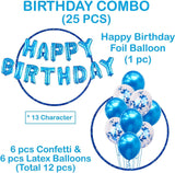 Brain Giggles 25Pcs Happy Birthday Decoration Set Includes Banner with Foil Balloons, Latex Balloons, and Ribbon - Blue