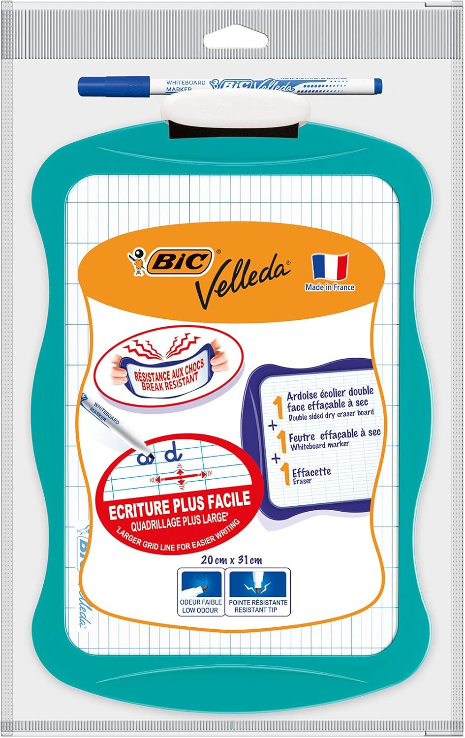 BIC Velleda Double-Sided Dry Erase Board With Whiteboard Marker And Eraser - Pack Of 1