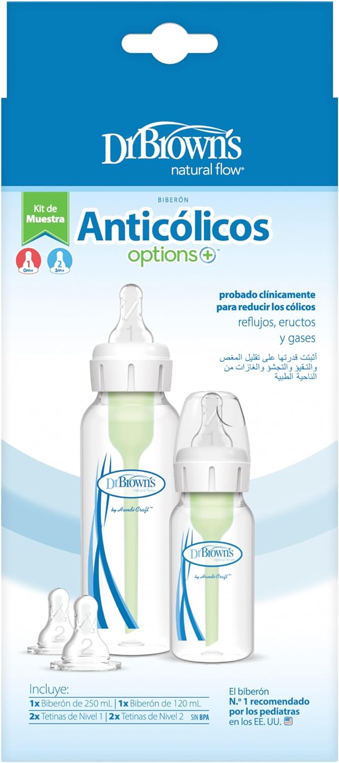 Dr. Brown's Options+ Narrow Sampler (Bottle 120ml and 250ml - 1 each, 2Xl2 Nipples, 1 Cleaning Brush) - Laadlee