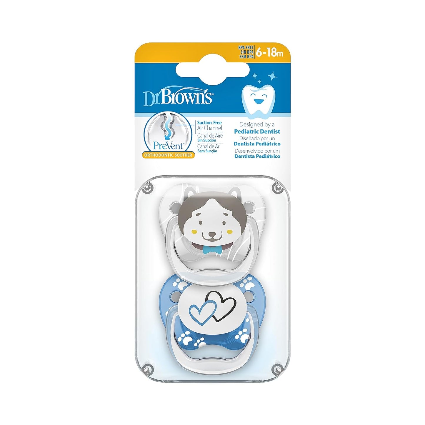Dr. Brown's Prevent Stage 2 Glow In The Dark Butterfly Shield Pacifier Pack of 2 - Blue
