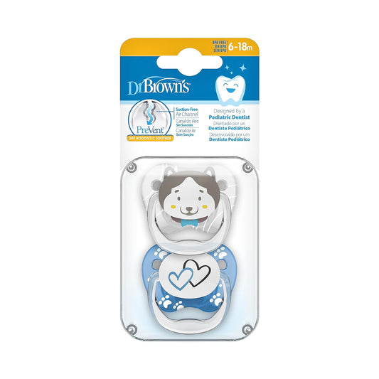 Dr. Brown's Prevent Stage 2 Glow In The Dark Butterfly Shield Pacifier Pack of 2 - Blue