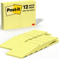 3M Post-it Notes Canary Yellow Pad - Pack of 12 Pads